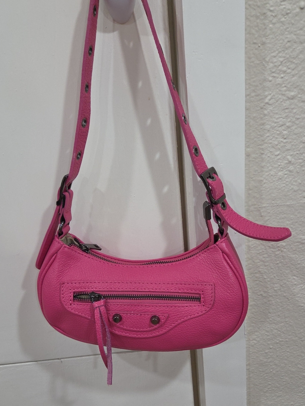 Borse In Pelle Italian Leather Hot Pink Leather Shoulder Bag - Women's Fashion